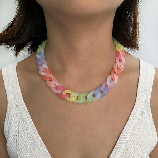 

chokers huanzhi 2021 ins fashion colorful acrylic hip-hop exaggerated necklace for women girls summer party jewelry gifts, Golden;silver