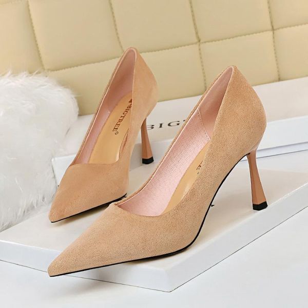 

dress shoes 2021 women pumps suede mid heel fashion office stiletto party female comfort heels, Black
