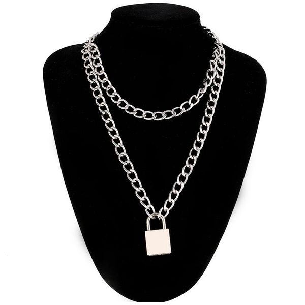 

chokers punk chain necklace with lock women 90s egirl padlock pendants gothic emo grunge aesthetic accessories jewelry on the neck, Golden;silver