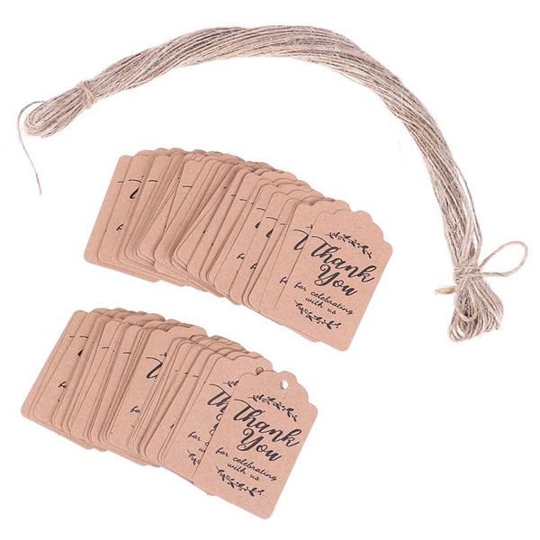 

100pcs kraft paper tags with rope handmade/thank you/happy birthday crafts hang labels gift wrapping diy wedding party supplies favor
