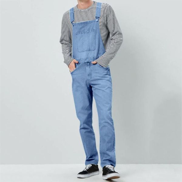 

men's pants denim bib washed full length jeans jumpsuits hip hop straight jean overalls for men streetwear male jumpsuit, Black