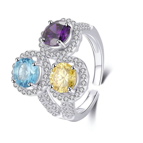

3 colors round aaaaa zircon finger ring white gold filled party wedding band rings for women promise birthday jewelry gift, Slivery;golden