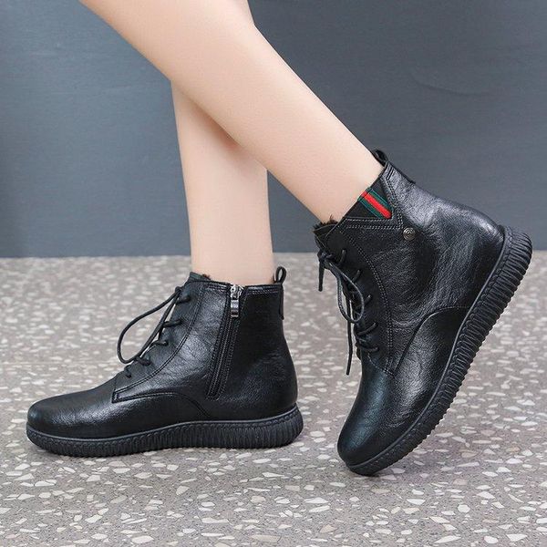 

boots 2021 winter woman all match ankle fashion lacing thickened warmth comfortable non-slip soft bottom women warm cotton, Black
