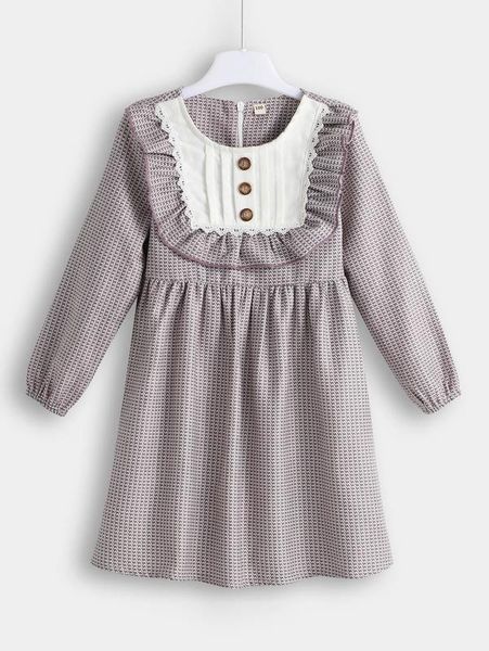 

toddler girls contrast panel houndstooth ruffle trim tie back dress she, Red;yellow