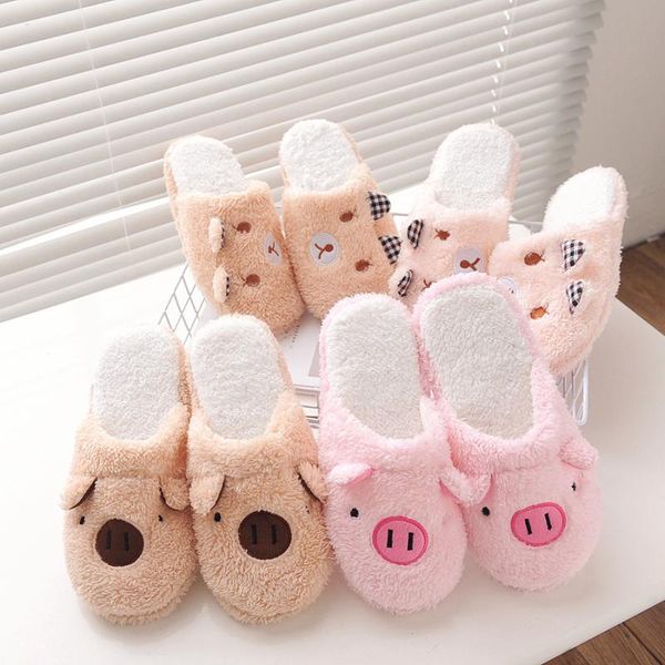 

winter women slipper home shoes for chinelos pantufas adulto fashion lovely bear pig indoor house slippers with fur, Black