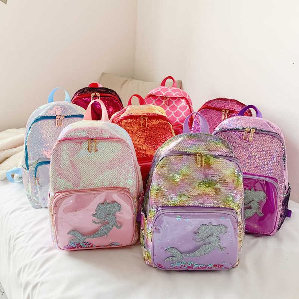 Bonitos meninas lantejoulas mochilas crianças unicórnio sereia panda desenhos animados ombros sacos para crianças mochila ao ar livre com grande capacidade x0529