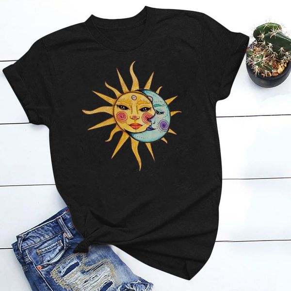 

vintage t-shirts women's sun printed pattern casual fashion o-neck short sleeve tee summer oversized t-shirt @40, White