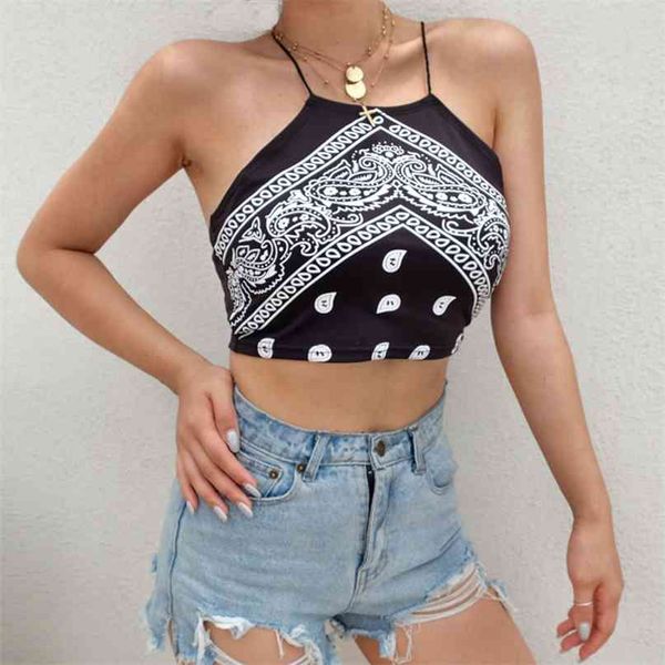 

boho vintage crop women printed backless tank sleeveless summer korean style kawaii cropped feminino s 210607, White