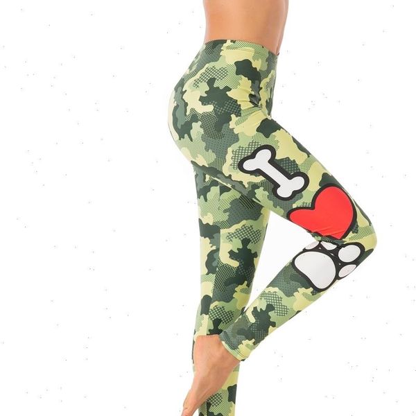 

brands fashion camouflage love womens leggings dog printing leggins slim legins high waist punk woman fitness pants, Black