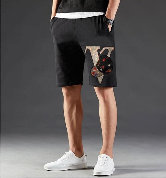 

men's shorts drop shpping summer 2021 style men mid elastic waist rhinestones cotton for straight short pants, White;black