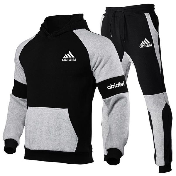 

jogging clothing autumn and winter men's sets fashion stitching sportswear hooded sweater & casual pants two-piece suit, Black;red