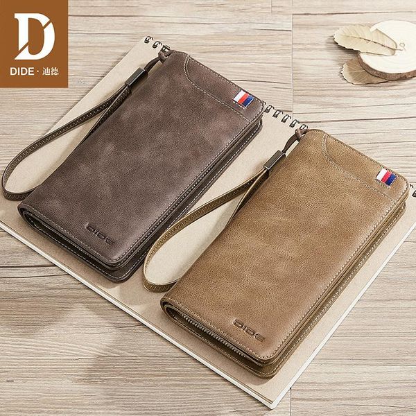 

wallets dide vintage business clutch bag men genuine leather daily handbag men's wallet bags phone long male anti-theft, Red;black