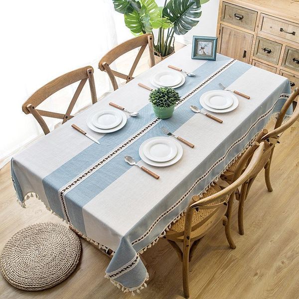 

table cloth plaid decorative linen tablecloth with tassel waterproof thicken rectangular wedding dining cover tea