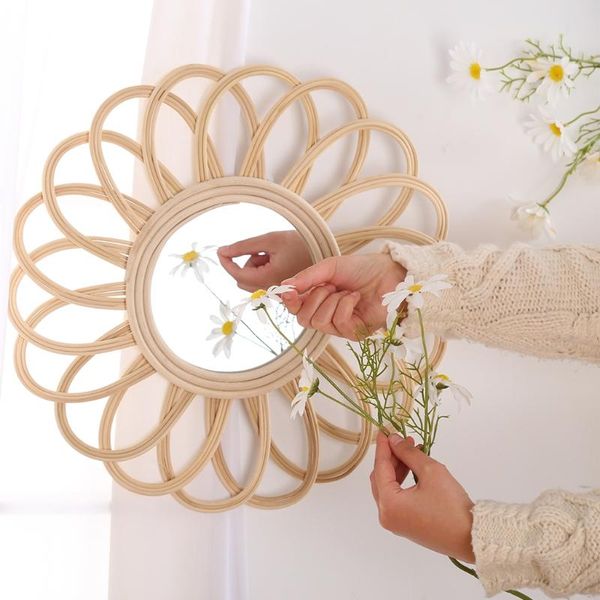 

45cm rattan dressing mirror innovative art decor round makeup mirrors bathroom