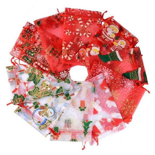 

gift wrap 100pcs/lot christmas organza bags 10x15cm drawable party candy jewelry chocolate drawstring bag & pouches