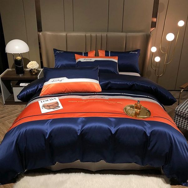 

bedding sets modern chic patchwork design duvet cover luxury simple embroidery silky soft comforter bed sheet pillowcases  king