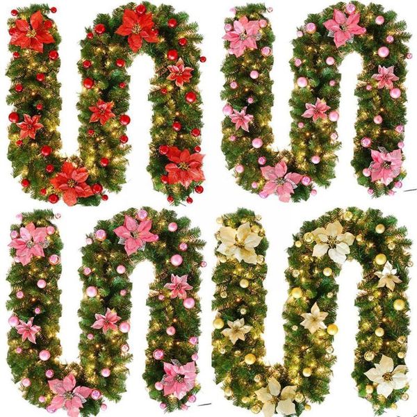

decorative flowers & wreaths 2.7m pvc encrypted simulation rattan lamp christmas garland corridor xmas home artificial led tree m8e9