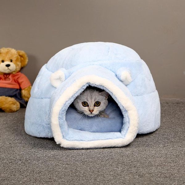 

cat bed round short plush house cave pet kitten cushion basket sleepping mat cats small dog puppy nest igloo design beds & furniture