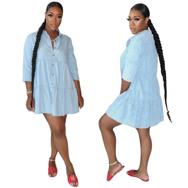 

casual dresses cutubly streetwear high waist dress loose denim turn down collar women autumn single breasted mini, Black;gray