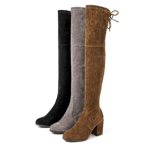 

boots 2021 women's autumn winter knee elastic long tube high heel, Black
