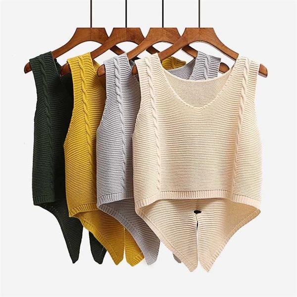 

back split bow short women knitted vest irregular dovetail sleeveless waistcoat for girls school sweater solid color gilet femme 211109, Black;white