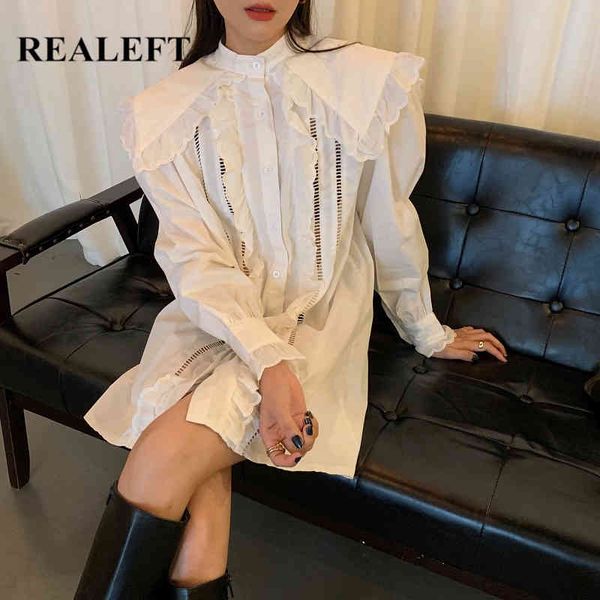

hollow out shirt dress lady elegant fashion doll collar patchwork design short mini casual women dresses female 210428, Black;gray