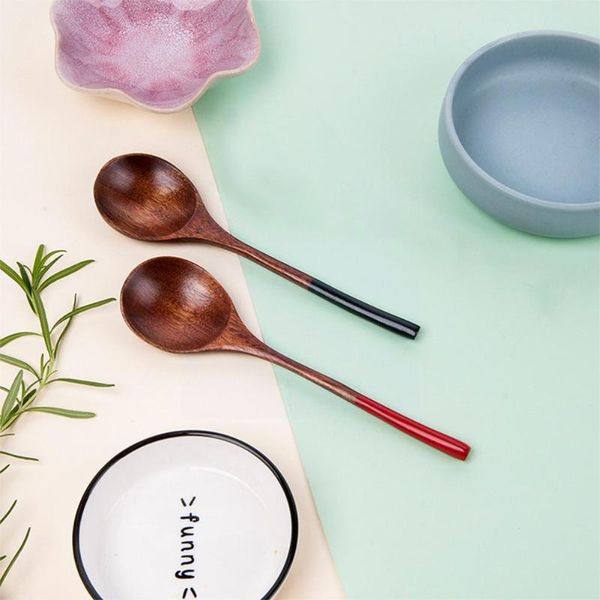 

spoons wooden japanese style rice soup spoon ice dessert tableware natural set kitchen made cream wood small i1m8