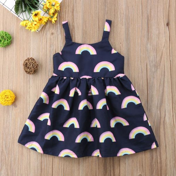 

girl's dresses toddler kids baby girl clothes sleeveless floral dress casual rainbow princess tutu, Red;yellow