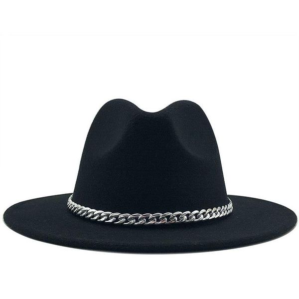 

wide brim hats men's women's hat autumn winter felt with chain designer fashion wool chapel beach warm panama wedding picture fedo, Blue;gray