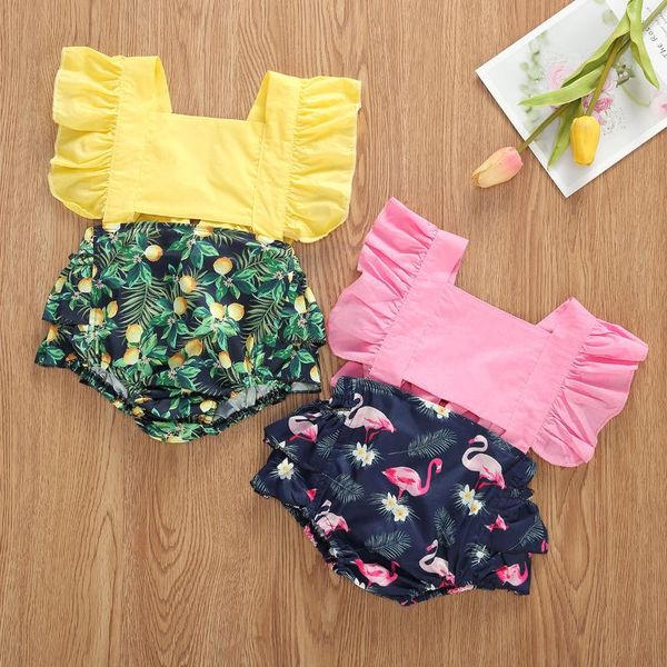 

rompers 0-24m baby girls ruffle sleeveless print bodysuits born jumpsuit headband summer outfits cute clothing kid clothes 2pcs, Blue