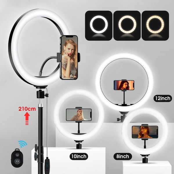 

8/10/12inch po lighting led ring light with tripod selfie lamp studio video for makeup youtube dimmable fill flash heads