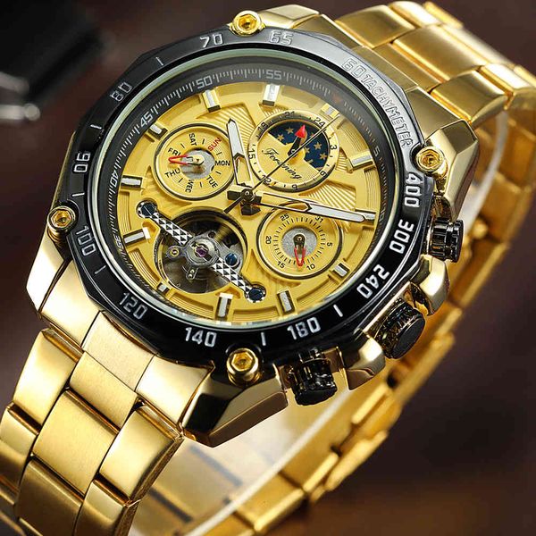 

refining brand new gold tours clock men luxury mechanical automatic self-wind rvs military, Slivery;brown