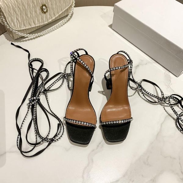 

sandals 2021 rhinestone lace-up high heels for women, Black