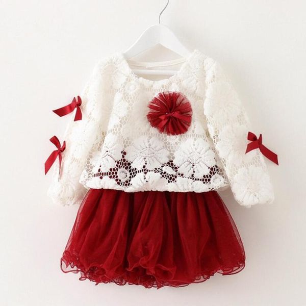 

girl's dresses spring girls flower net yarn splicing dress 0-2 years baby birthday party lace cape costume toddler infant kids clothing, Red;yellow