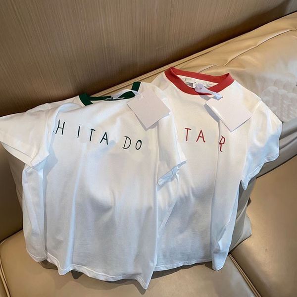 

luxury design summer exclusive fresh simple letter print contrast neckline short sleeve women's casual loose t-shirt, White