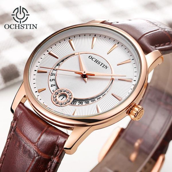 

wristwatches ochstin rose gold watch women quartz watches ladies female wrist clock leather business relogio feminino, Slivery;brown