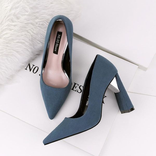 

pumps women shoes red flock slip-on shallow wedding party pointed toe square heel 10cm high heels pump chaussures femme dress, Black