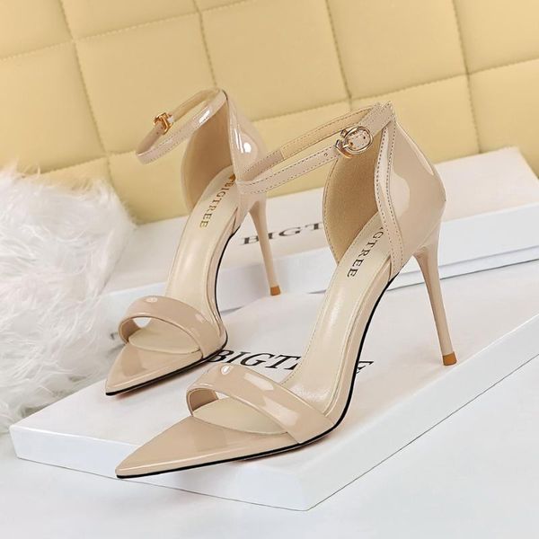 

sandals 2021 summer ankle strap women open toe thin high heels female buckle wedding shoes fashion, Black