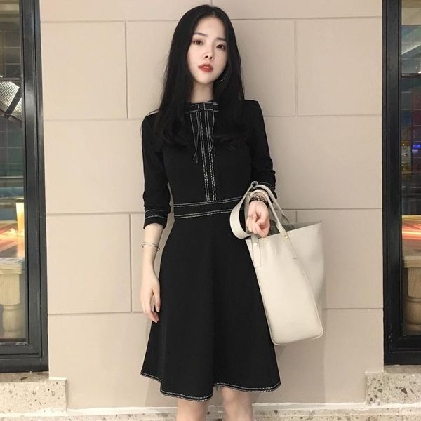 

casual dresses retro hepburn little black dress spring garment 2021 female care machine embroidery loin shows slender and, Black;gray