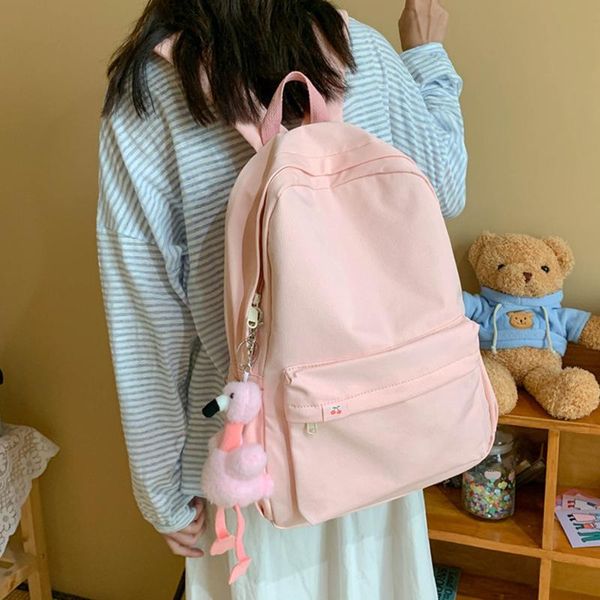 

school bags est solid color book back pack women shoulders harajuku backpack bag canvas large kawaii pendant mochila mujer bolsa