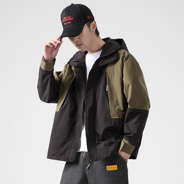 

men's jackets 2021 autumn men multi pocket military jacket mens casual patchwork coat male loose hooded outwear streetwear zipper, Black;brown