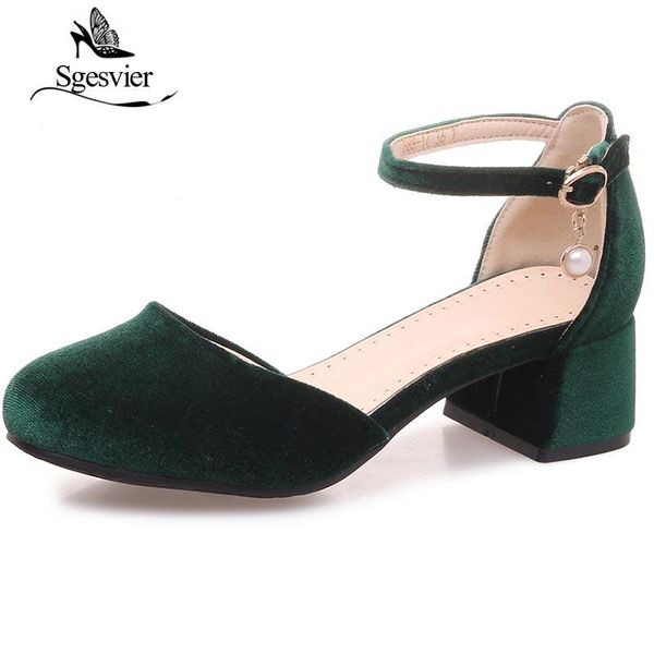 

dress shoes sgesvierround toe pumps sweety buckle strap med thick heels 2021 woman female size 32-46 ox179, Black