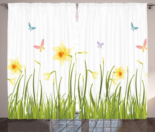 

curtain & drapes daffodils curtains floral field butterflies meadow and grass springtime park easter window for living room