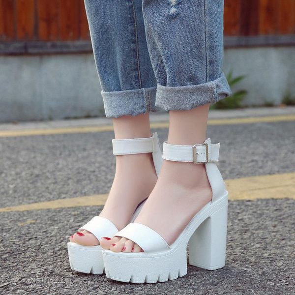

summer women platform sandal ladies high thick heels female ankle strap casual shoes plus size comfortable footwear sandals, Black