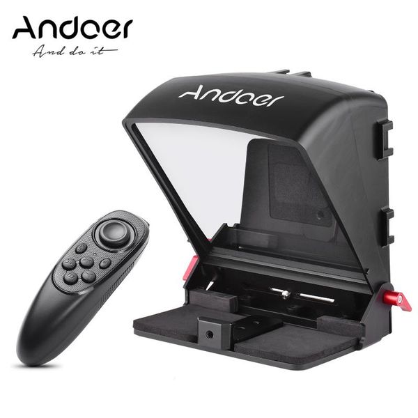 

andoer a1 teleprompter prompter for smartphone/tablet/dslr camera video recording live streaming interview with remote control lighting & st