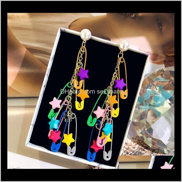 

dangle chandelier colorful star tassel earrings paper clip pin spray paint pearl long eardrop designer earring ear studs for women jew 9zmlx, Silver