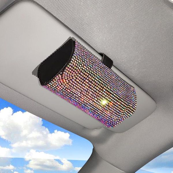 

other interior accessories car glasses case visor clip type storage box pu leather colourful diamond sunglasses fashionable automobile