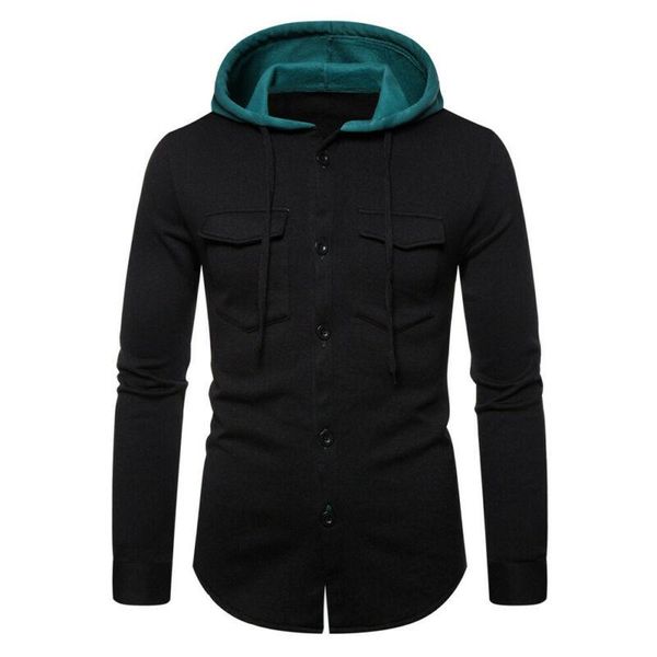 

men's hoodies & sweatshirts mens sports patchwork pockets single breasted fashion 2021 solid color sweatshirt casual buttons drawstring, Black