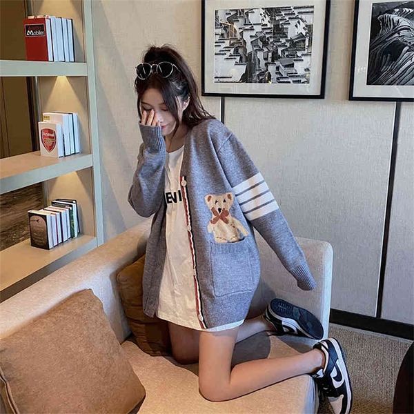 

tb embroidery v-neck autumn sweater french loose warm cardigan small coat, White