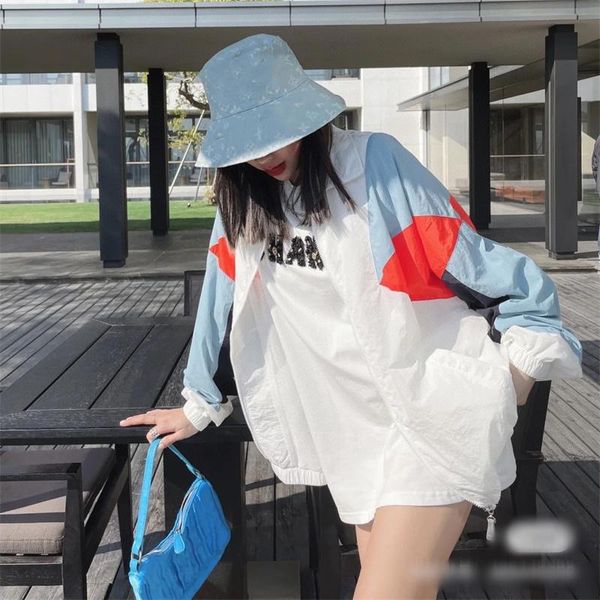 

women's jackets quality high women summer thin skin turn down collar color block zipper oversize sun protection coats casual outerwear, Black;brown